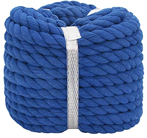 Blaues Seil, natürliches Handwerk, Baumwollseil, 1.27 cmx15.2 m, weiches, farbiges gedrehtes Seil, 3 Stränge, dickes marineblaues Seil für Heimdekoration, Landschaftsgestaltung, Allzweck