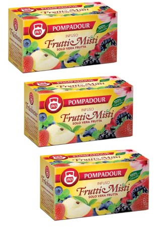 Pompadour 1913 | Infuso Frutti Misti | Tisana Solo Vera Frutta | Tisana Senza Caffeina - 3 x 20 Bustine di Tè (180 Gr)