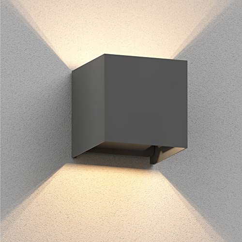 ledscom.de Wandleuchte CUBEL für außen, anthrazit, IP65, Up & Downlight, quadratisch + LED Lampe 501lm, warmweiß
