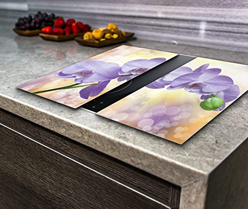 Herdabdeckplatten Schneidebrett aus gehärtetem Glas lila Orchidee 2er Set Va Art Glas (2x Breite 40 x Höhe 52/cm)