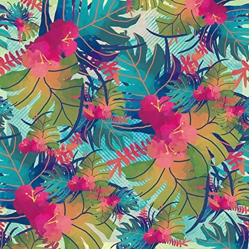 VaryPaper Peel and Stick Colorful Tropical Leaf Wallpaper Pink Flower Contact Paper 44.5cmx200cm Patterned Sticky Back Plastic Furniture Vinyl Wrap Backing Paper Wallpaper for Living Room Kids Bedroom