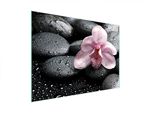 DarHaus Herdabdeckplatte 40x30 cm Einteilig Glas Elektroherd Induktion Herdschutz Spritzschutz Glasplatte Deko Schneidebrett, Orchidee Rosa
