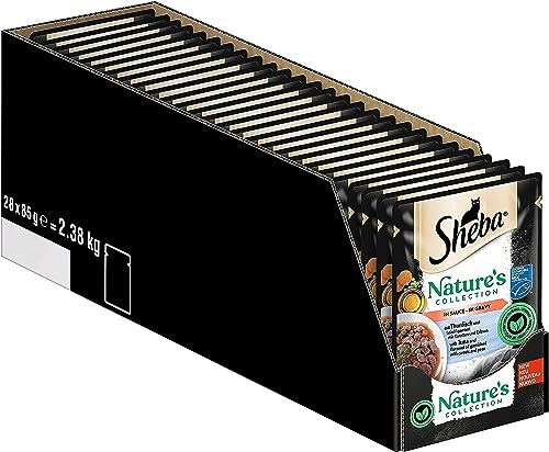 SHEBA Nature's Collection i sås – högkvalitativ våt kattmat med tonfisk (MSC) i portionspåse – 28 x 85 g