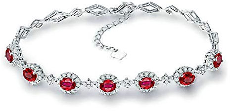 Lieson Armband Weißgold Damen 750 18K, Armkette Damen Luxus Raute 2.7ct Oval Rubin mit 0.79ct Diamant Armbänder Weißgold Valentinstag Geburtstags Weihnachten Geschenk für Sie Frauen Freundin