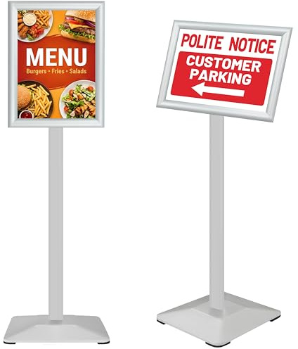 VAIIGO Soporte de cartel resistente para carteles, soporte de exhibición ajustable para menú, soporte de letrero de pie con base de hierro fundido para póster, menú, anuncios, ventas, aviso, soporte