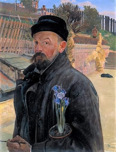 DOeraa Leinwand Bilder Kunstdrucke Leinwand Plakat Berühmtes Gemälde Selbstbildnis mit Hyazinthe von Jacek Malczewski für Wohnzimmer 60x90cm