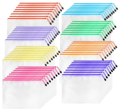 64pcs A4 Mesh Zipper Pouch Bags, Mesh Bags with Zipper Bulk, Pouches for Organization, Clear Storage Bags for Classroom, Travel, Office, Board Game
