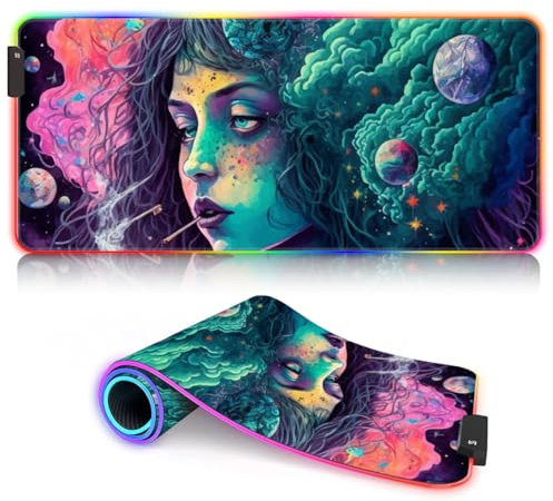 XL Mouse Pad Cosmic High RGB Gaming Mousepad XL (31.5 x 11.8 x 0.12 inches) table mat/large size Improves Precision and Speed Mouse Mat 9 static colors and 3 dynamic