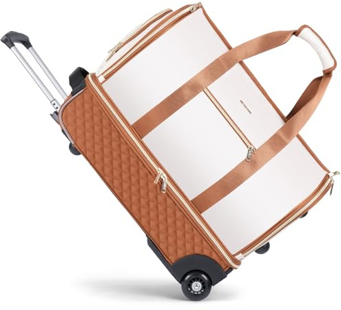 Lekeinchi Kleidersack zum Rollen für Reisen, wandelbare Reisetasche mit Rollen und Schuhen, Handgepäcktasche, Beige, Handgepäck