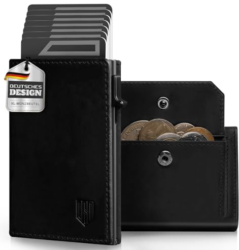 DODENSHA MagSnap Geldbörse Herren I Slim Wallet mit XL-Münzfach für 10+ Münzen I Kreditkartenetui Geldbeutel für 10+ Karten I Magnetischer Verschluss Geldbörse Herren I RFID Schutz I Schwarz