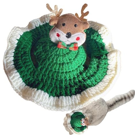 Weihnachtsmütze für Katzen, Weihnachtsmütze für Haustiere,Hunde-Weihnachtskostüm-Mütze - Weihnachtsmann Cosplay Hut mit Elch für Katze Wolle Stricken Kopfbedeckung Fotografie Requisiten