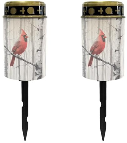 Luarisgur Cardinal Bird Standing on a Branch Cemetery Solar Lights for Grave Gravesite Decorations Cemetery Garden Lights Solar Powered Waterproof Flameless Candle Lamp Set of 2 Solar Grave Lights