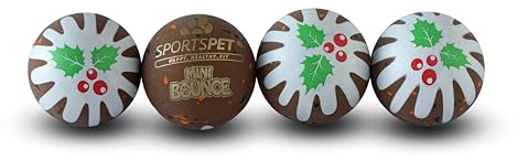 SPORTSPET Mini Bounce Hundebälle aus Naturkautschuk, Weihnachtspudding, 4 Stück (45 mm)