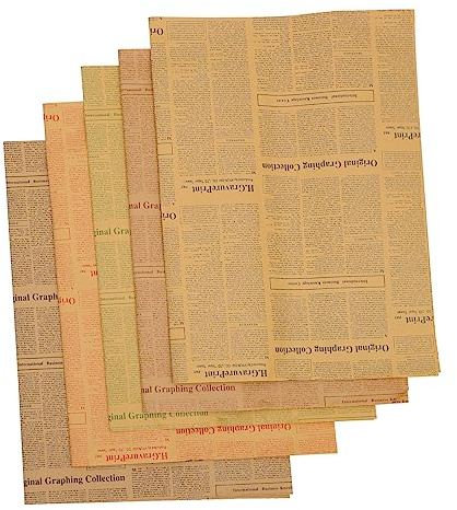 Papel para Envolver Regalos 20 Piezas Kraft Vintage Estilo Periódico | Ramos, Fotografía y Manualidades, Diseño Retro en Inglés para Embalaje y Decoración