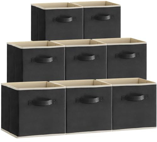 Lifewit Aufbewahrungsbox, 8 Stück, Schwarz, 33 x 38 x 33 cm, 41 L | Faltbox aus Stoff, Ordnungsboxen mit Griffen für Würfelregal Kleiderschrank, Aufbewahrungswürfel für Kleidung, Bücher