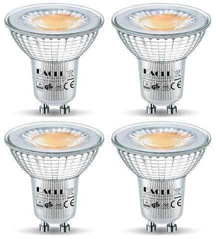 EACLL Lampadina LED GU10 bianco caldo 2700 K, 6 W sostituisce alogena 75 W, confezione da 4, 660 lumen, illuminazione a LED senza sfarfallio, ampio fascio 38 °, Par16 non dimmerabile AC 230 V corta