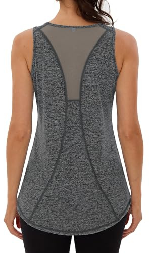Wayleb Canotte Sportive da Donna Yoga Top Sportivo Canotta in Rete Senza Maniche Sport Tank Top per Corsa Fitness Palestra Funzionale Abbigliamento, Grigio Scuro L