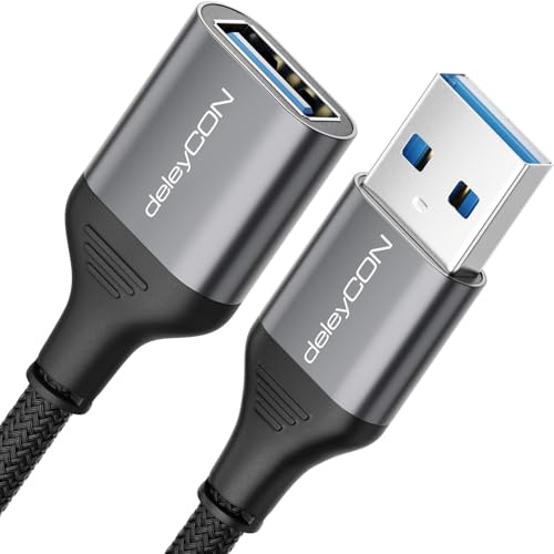 deleyCON 1m USB 3.0 Cable de Extensión 5Gbps (Clavija A a Toma A) Clavija de Aluminio + Cable de Nylon Cable de Datos para Teclado, Lector de Tarjetas, Impresora, Escáner, Cámara, etc.