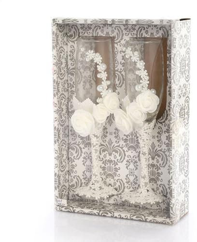 Vibhgtf Flûtes à champagne de marié - Flûtes à toast de mariage, verre transparent | Lunettes de mariée en dentelle blanche et lunettes de marié, cadeau élégant pour ses fiançailles et ses
