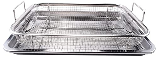 Nagoyuki Air Fryer Basket for Oven Stainless Steel Crisper Tray and Pan Deluxe Air Fry in Your Oven 2-Piece Set, Baking Pan Perfect for the Grill