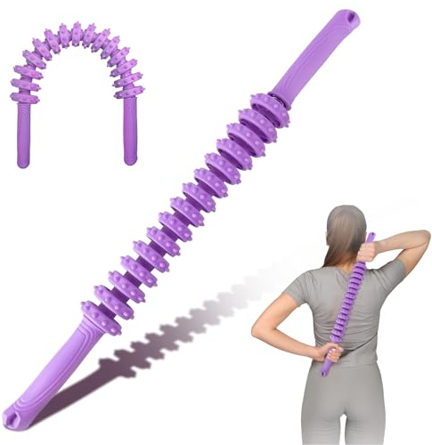 Muskeltherapie Massagestab, Massagegerät, Faszienrolle Beine mit Anti-Rutsch Griff, Oberschenkel Faszienstab, für Triggerpunkte Entlastung Muskelkater,Tiefenmassage mit Silikonzahnrädern (Lila-C)