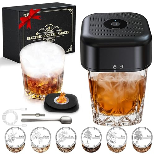 Elektrischer Cocktail Smoker USB-C Wiederaufladbar,Mit 6 Aromen,Ohne Butan,Tragbar,Flammenfreier Raucher für Whisky,Klassischer Cocktail & Bourbon für Bartender,Home,Bar,Hochzeit
