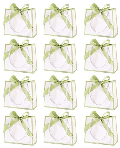 12 Stück Mini Geschenktüten mit Henkel, kleine weiß Geschenktüten danke für Geburtstag Hochzeit(14× 6× 12cm, grün)