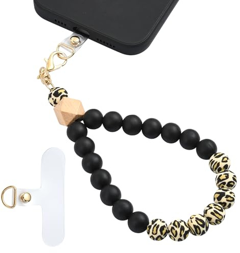 LEGENTLISUR Bracelet En Silicone Perlé Pour Téléphone Avec Languette De Retenue Élastique À Chaînes Noir A