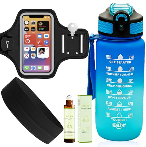 Porta Cellulare Corsa,Portacellulare Braccio Running,Oli Essenziali,Borraccia Sportiva,Fascia Capelli Uomo,Kit Sportivo Uomo Completo, Ideale per Corsa, Trekking, Palestra e Yoga