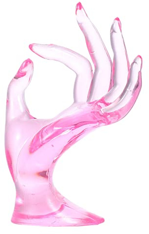 Présentoir Main Bijoux en Plastique Rose, Support Bague Décoratif | Modèle Multifonction, Finition Soignée et Texture Douce, pour Vitrines et Meubles de Maison