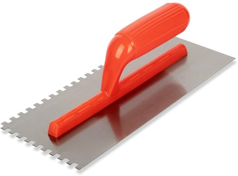280 x 120 mm Adhesive Trowel - Smooth 11 x 4.7 Inch Tiling Trowel, Comfortable Plastic Handle, Stainless Steel, 7mm Notches (Adhesive Trowel)