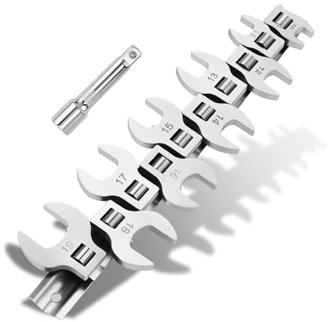 YICH Lot de 11 clés à molette métriques à molette 3/8 - Jeu de clés à fourche 10-19 mm - Avec organiseur à clip