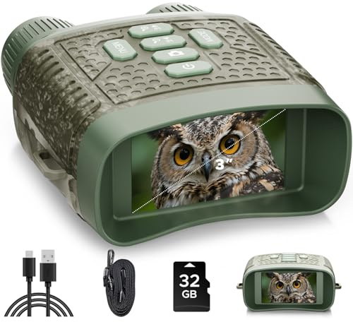 Binoculares Visión Nocturna, 4K 48MP Prismáticos Vision Nocturna Infrarrojos con Zoom de 10X y Batería 5000mAh, Dispositivo de Visión Nocturna Alcance de 300m Incluye Tarjeta 32GB para Caza y Camping