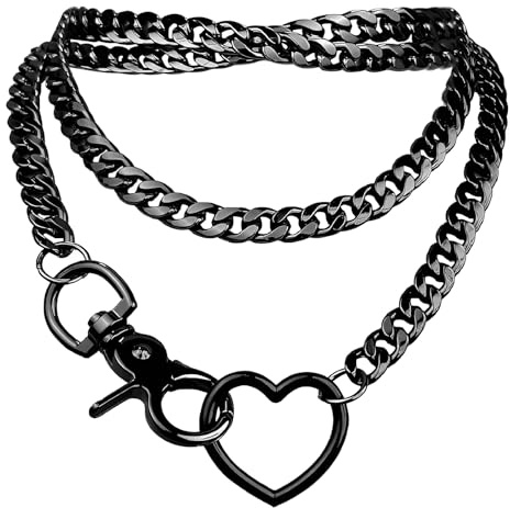 FOSLXIN Punk Gothic Halsband Punk Goth Herz Ring Choker, Halsreif mit Kette Herz Anhänger Vintage Taille Kette Gothic, Herze Chokers Schmuck für Männer Frauen