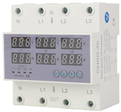Generic Voltmetro Amperometro su Guida DIN Trifase, Dispositivo di Protezione Corrente a Risposta Rapida CA 230-300 V, Protettore Automatico da Sovracorrente da Sovratensione con (63A)