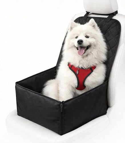 Khusiya Muttstuff Car Seat for Pets - Waterproof Booster Seat Puppy Seat Belt, 2-in-1 Seat Cover for Dog in Car, Puppy Travel Car Seat, Foldable Safety Basket Seat for Small to Medium Dogs and Cats