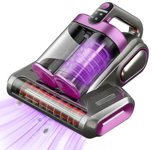 Aspirateur anti-acariens sans fil pour matelas, avec lumière UV de 253,7 nm, ultrasons et tapotements de rouleau de brosse, aspirateur pour matelas pour éliminer les acariens, les allergènes et les