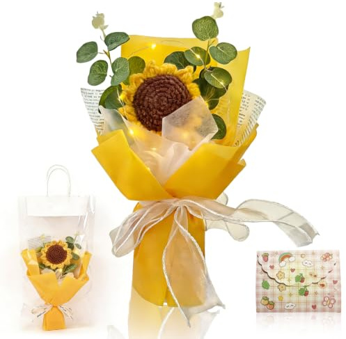Richaa Sonnenblume Gehäkelte Blumen, Handgefertigter Blumenstrauß für Ehefrau, Mutter oder Freundin für Abschlussfeiern, Hochzeiten, Geburtstage, Muttertag und Valentinstag