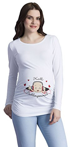 M.M.C. Bonjour Mon Amour - T-shirt de maternité avec motif Sweatshirt pour la grossesse, Manches longues, Blanc., M