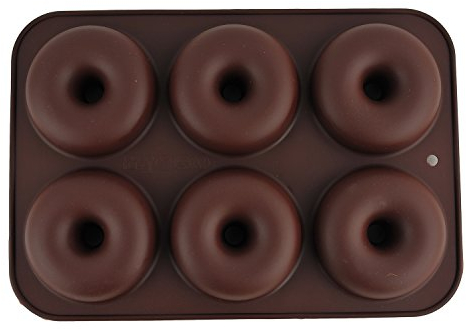 Selecto Bake Moldes de silicona para donas, molde grande antiadherente de 6 cavidades, bandeja de donas, molde para rosquillas, panecillos, magdalenas, galletas, donas (marrón)