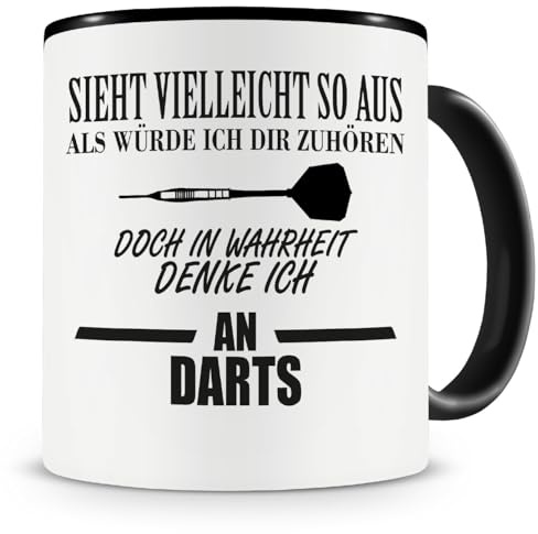 Samunshi® Ich denke an Darts Tasse Kaffeetasse Teetasse Kaffeepott Kaffeebecher Becher 300ml schwarz
