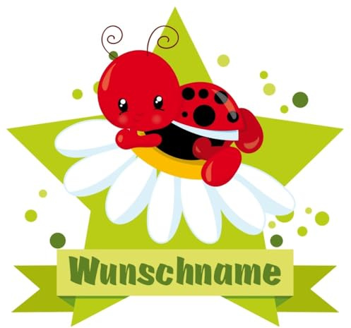 Samunshi® Marienkäfer auf Blume Wandtattoo Türschild mit Name personalisierbar Kinderzimmer Türaufkleber Baby Wandaufkleber - 40x35cm mehrfarbig