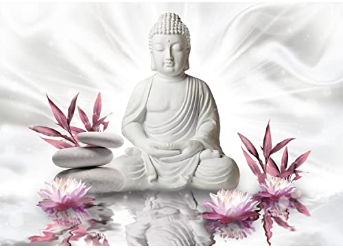 Runa Art Papier peint intissé fleurs Bouddha Zen 352 x 250 cm Toison Mur XXL Tableaux Muraux Tapisserie Photo Décoration Murale Salon Chambre Rose blanc 9289011a