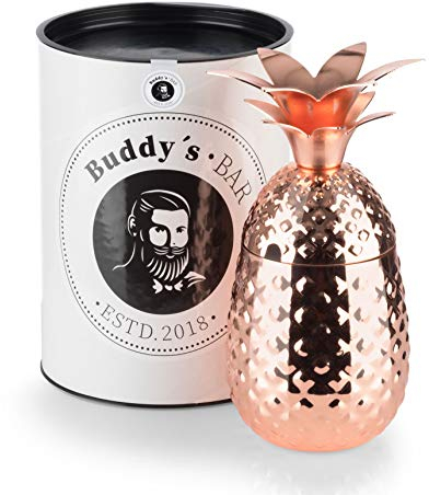 Buddy's Bar - 1 Ananas Cocktail Tasse, 450 ml, Hochwertiger Edelstahlbecher, Lebensmittelsafe, Cocktailbecher mit Geschenkbox