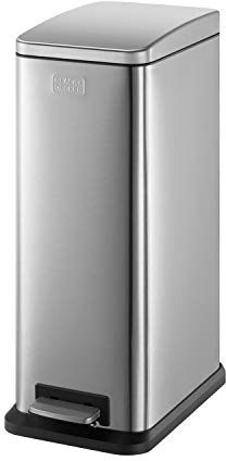 BLACK+DECKER BXBN0004GB 20L Metallic Grey Slimline Pedal Bin with Soft Close Lid, Stainless Steel, 56cm x 22cm x 36cm