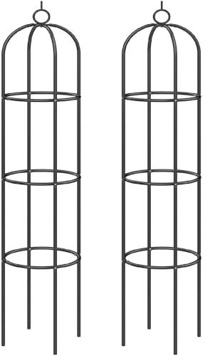 Faboer 2 x 1.9m Metal Garden Obelisk Climbing Plant Flowers Steel Frame Wgo Trellis Vines Floral Decor Yard Round Weather-Proof Metal