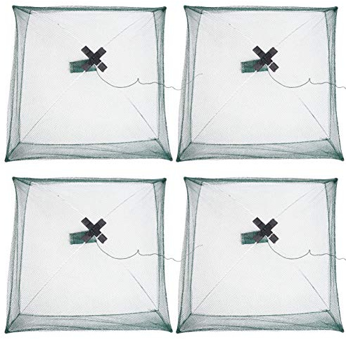 BESPORTBLE Köderfischreuse Faltbar Tragbar Fisch Reuse Fischernetzfalle Regenschirm Fischernetz zum Fangen von Köderfischen Krebsen Garnelen (60X60cm) 4 Stück