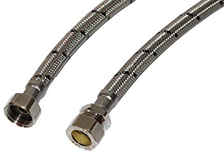 Aumix x2 (Pair) 15mm x ½” inch BSP 9mm Bore 500mm Flexible Braided Pipe Bathroom Tap Connector Hose WRAS Approved