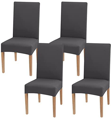 Newthinking Stretch Chair Covers for Dining Room, High Back Dining Chair Covers, Removable and Washable Full Wrap Elastic Chair Cover for Hotel, Wedding, Kitchen, Dining Room (Dark grey, 4 Pack)
