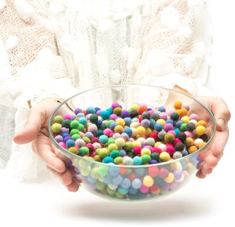 Glaciart One Felt Pom Poms, Wool Balls (1000 Pieces) 1 Centimeter - 0.4 Inch, Handmade Felted 40 Color (Red, Blue, Orange, Yellow, Black, Pastel and More) Bulk Small Puff for Felting and Garland